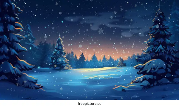 Silent Winter Forest Under a Starry Sky