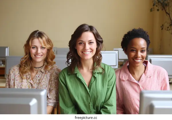 Three Diverse Women in a Computer Lab
