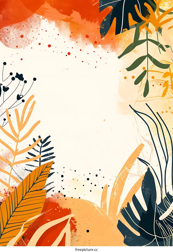 Tropical Leaves Illustration With Orange and Green Colors