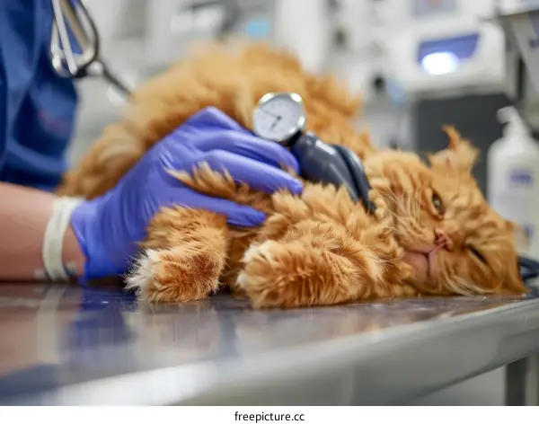 Close-up Of A Veterinarian Checking Blood Pressure Of A Ginger Cat