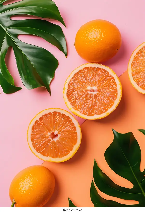 Fresh Orange Fruit on Pink and Orange Background