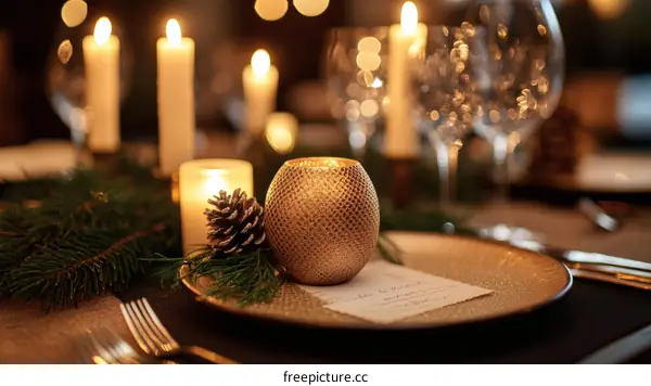 Elegant Christmas Table Setting with Candle Holders