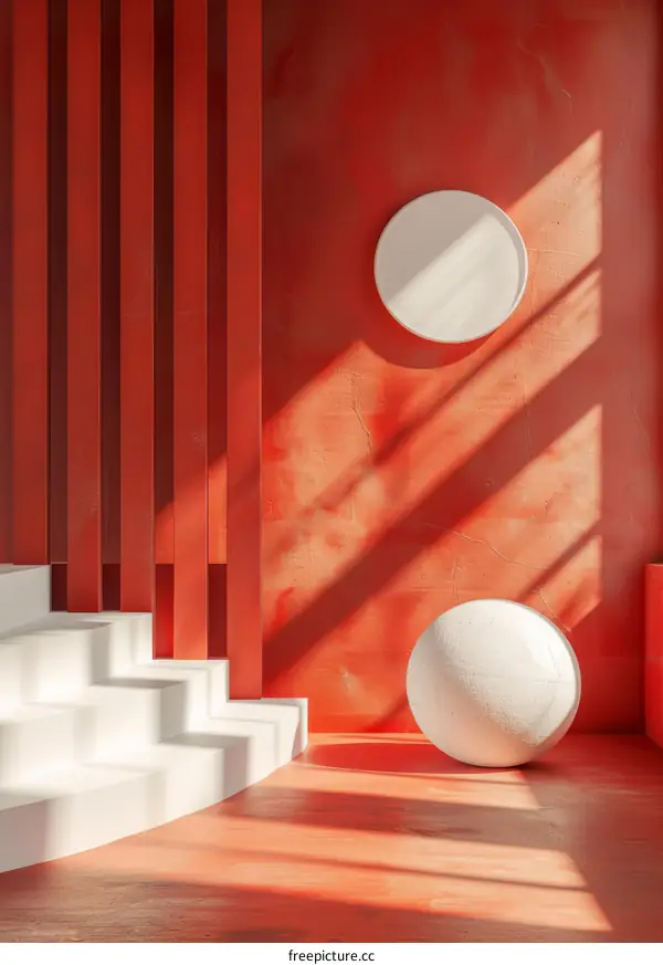 Modern Red and White Geometric Interior Design