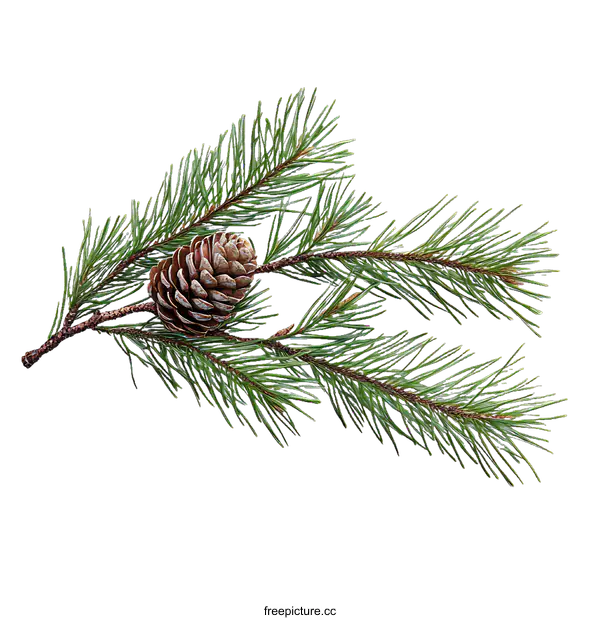 [Transparent Background PNG]Pine Branch with Cone Decoration