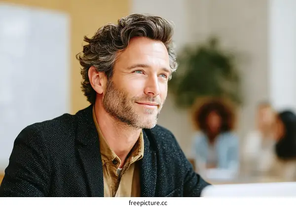 Thoughtful Caucasian Man in a Meeting