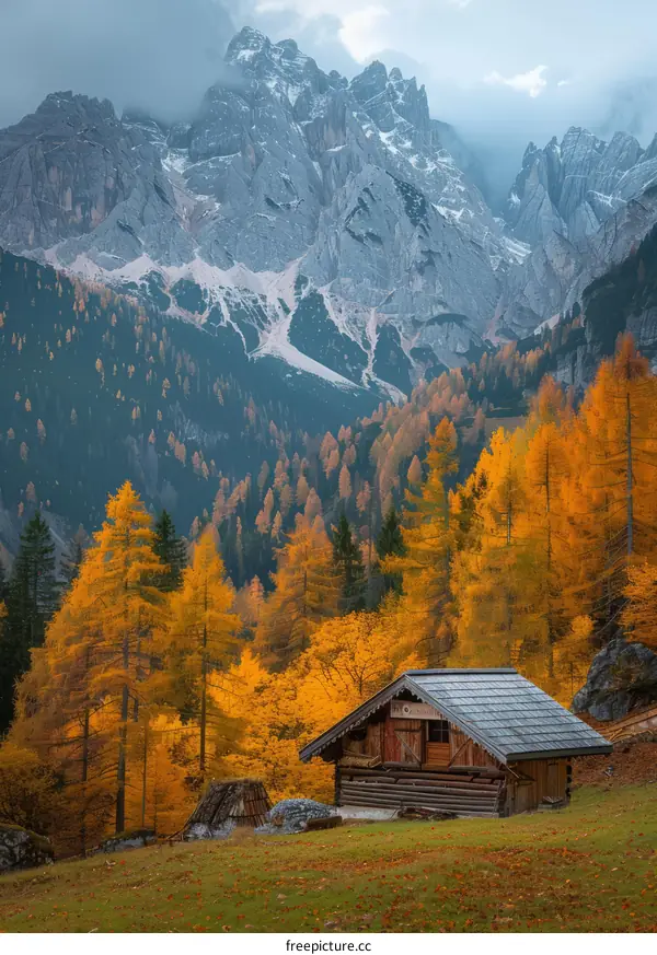 Wooden House in Autumn Mountains