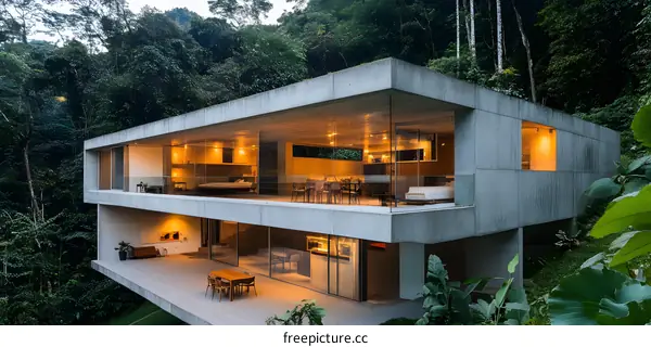 Modern Concrete House in Jungle