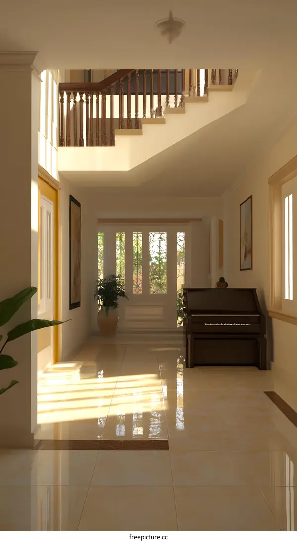 Modern House Interior Design With Staircase And Piano