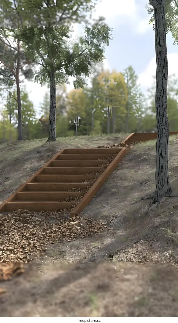 3D rendering of a staircase in a forest
