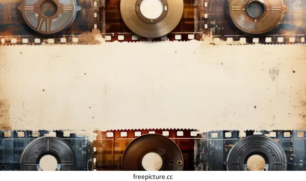 Old filmstrip with sprocket holes and grunge background
