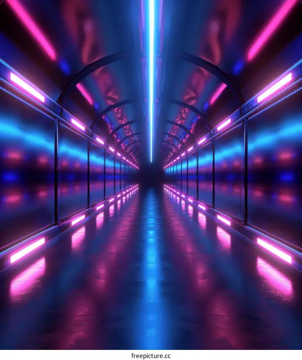 Futuristic sci-fi tunnel with glowing neon lights
