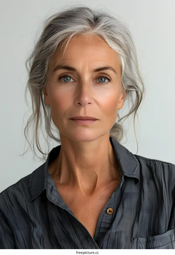 portrait of a beautiful woman with gray hair