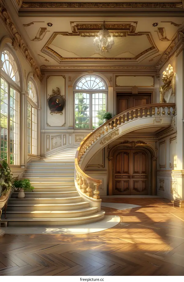 European style indoor mansion staircase and corridor