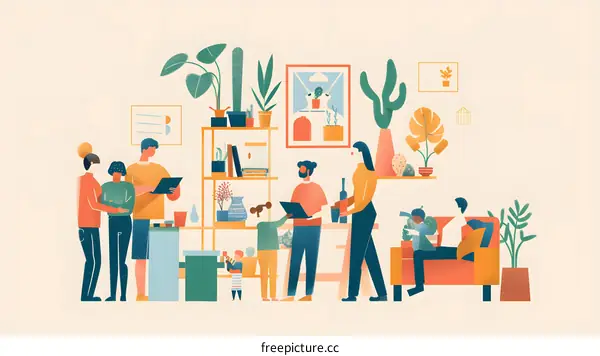 Friends Gathering In A Home With Plants