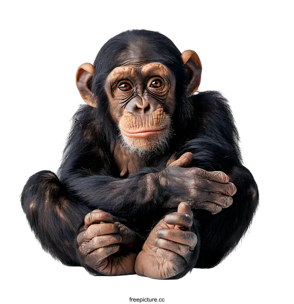 [Transparent Background PNG]A chimpanzee sits on a white background with its arms crossed.