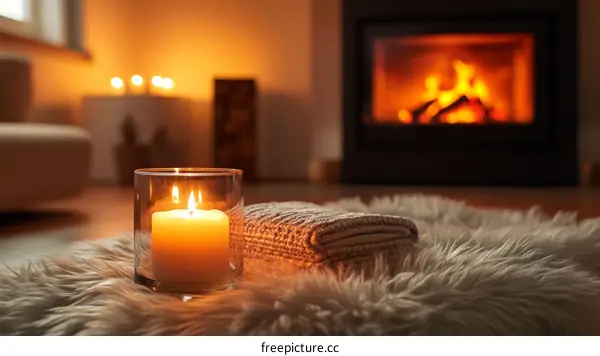 Cozy Living Room with Candlelight and Fireplace