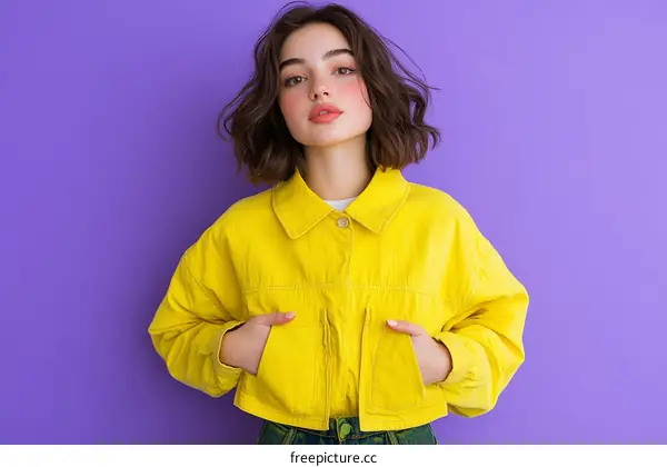 Young Woman Wearing Trendy Yellow Jacket