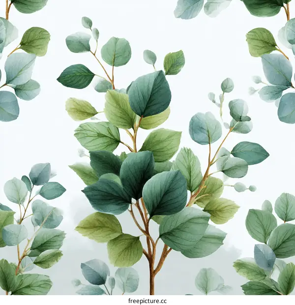 Watercolor Eucalyptus Leaf Pattern Design