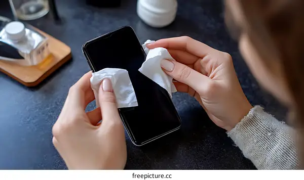 Cleaning Smartphone Screen with Wipe