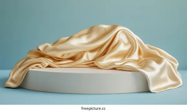 Elegant Gold Satin Fabric Display on a Round Pedestal