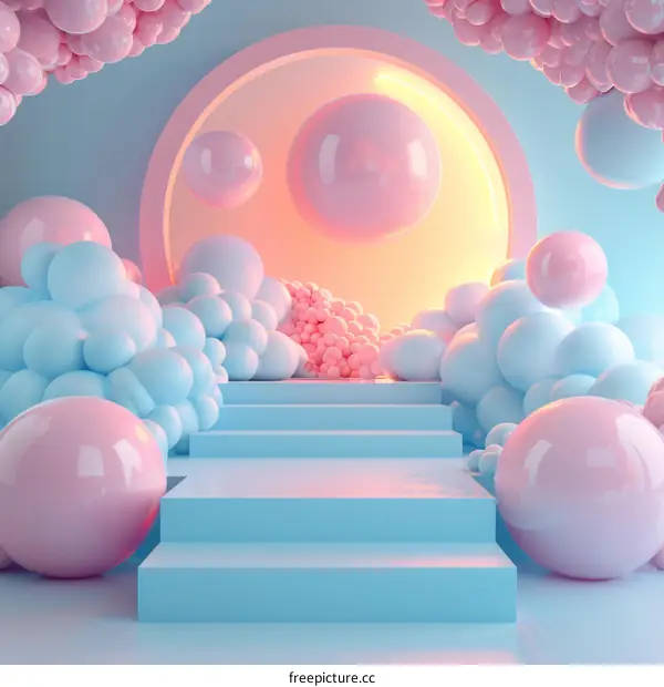 Pink and Blue 3D Stage with Bubbles