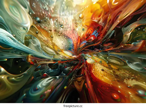 Abstract Painting in Bright Tones with Hints of Blue and Green