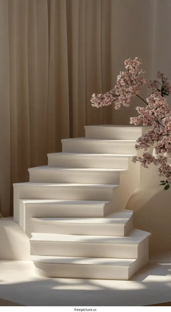 Elegant White Staircase with Soft Lighting