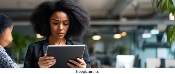 African American Woman Business Professional Using Tablet In Office
