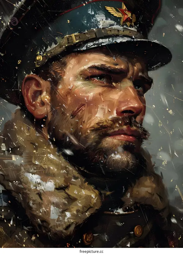 Portrait of a soldier in a fur hat