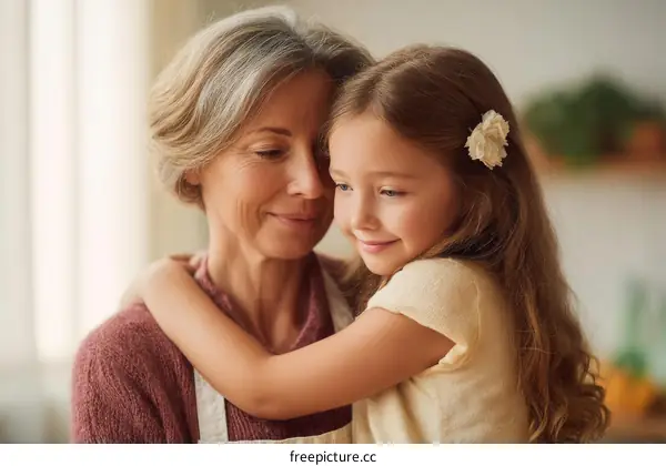 Grandmother and Granddaughter Embrace Affectionately