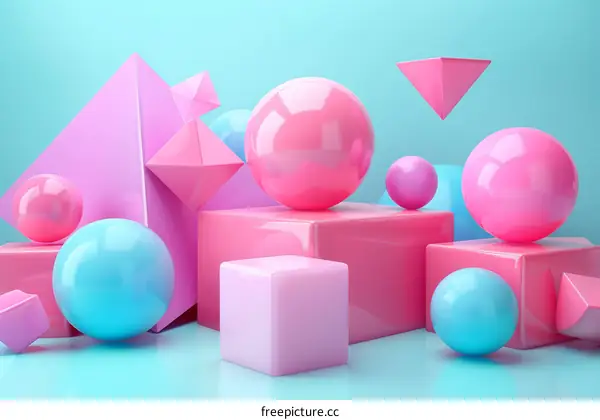 Pink and blue pastel 3D shapes composition