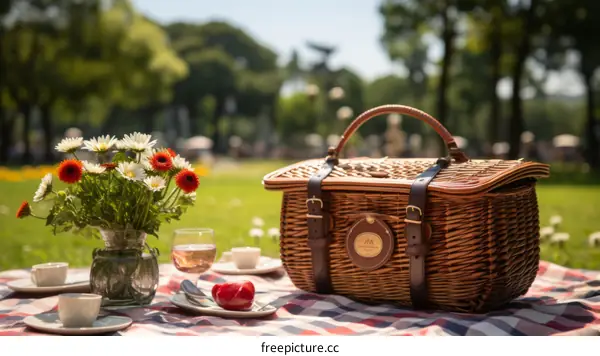 picnic in the park with a beautiful flower vase