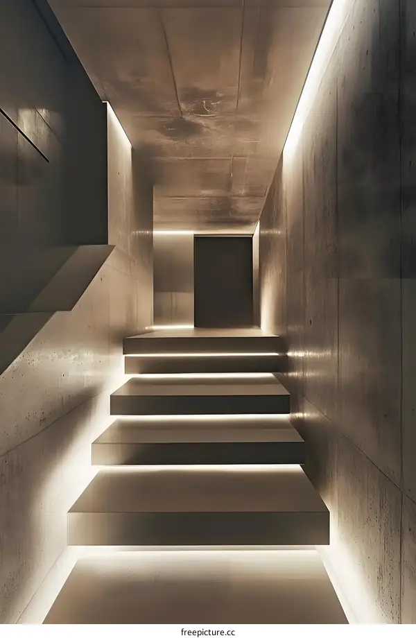 Modern Concrete Staircase with LED Lights