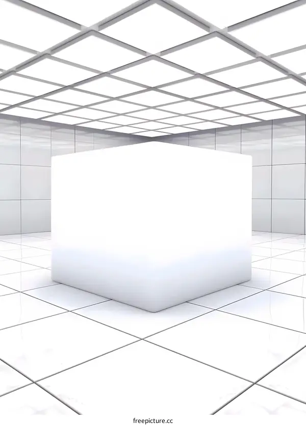White Cube in Modern Room with Square Tiles