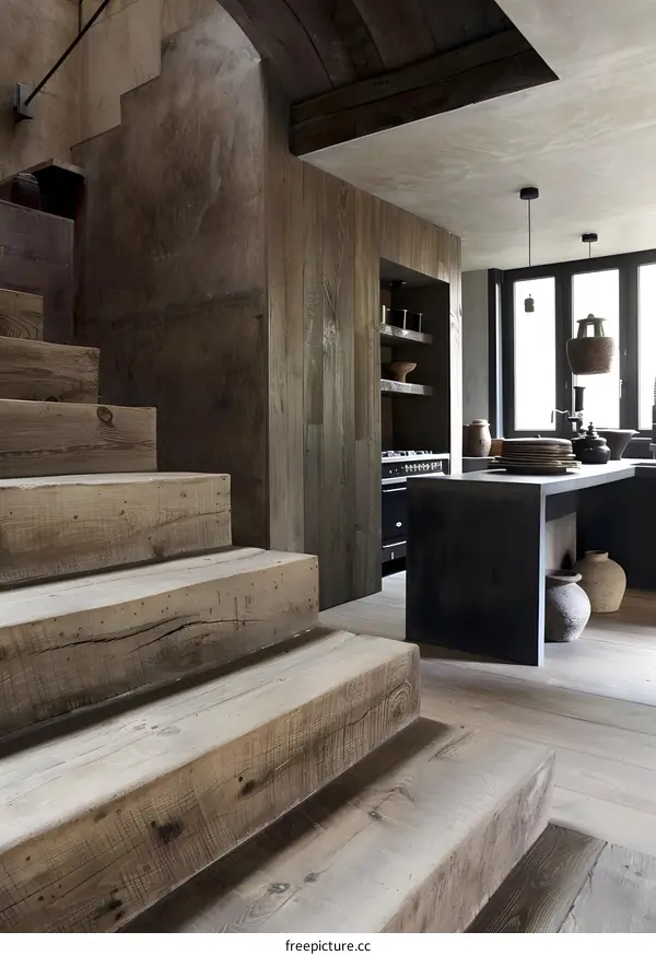 Wooden Stairs In Modern Minimalist Home Interior Design
