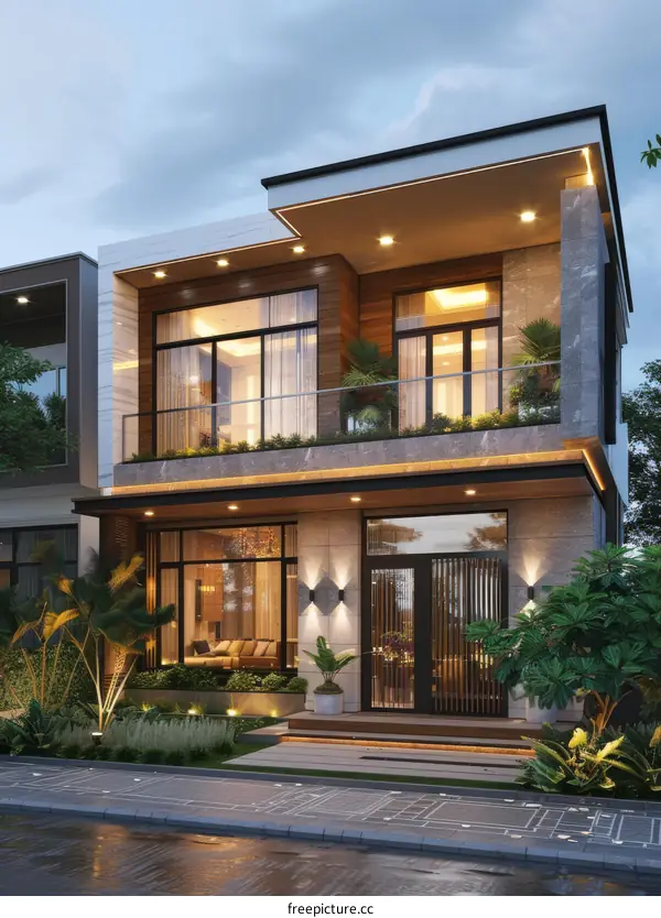 Modern House Exterior Design at Dusk