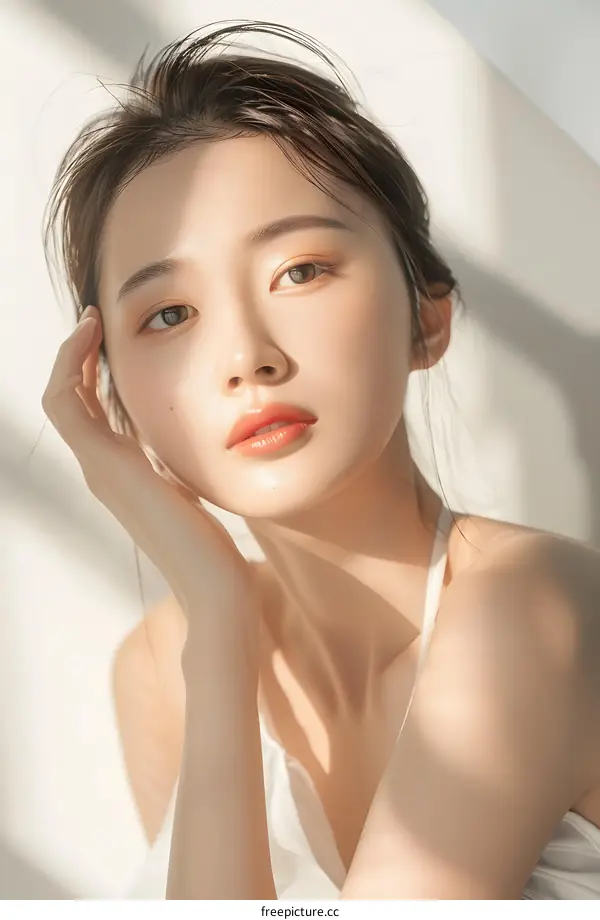 Portrait of a Young Asian Woman with Long Hair