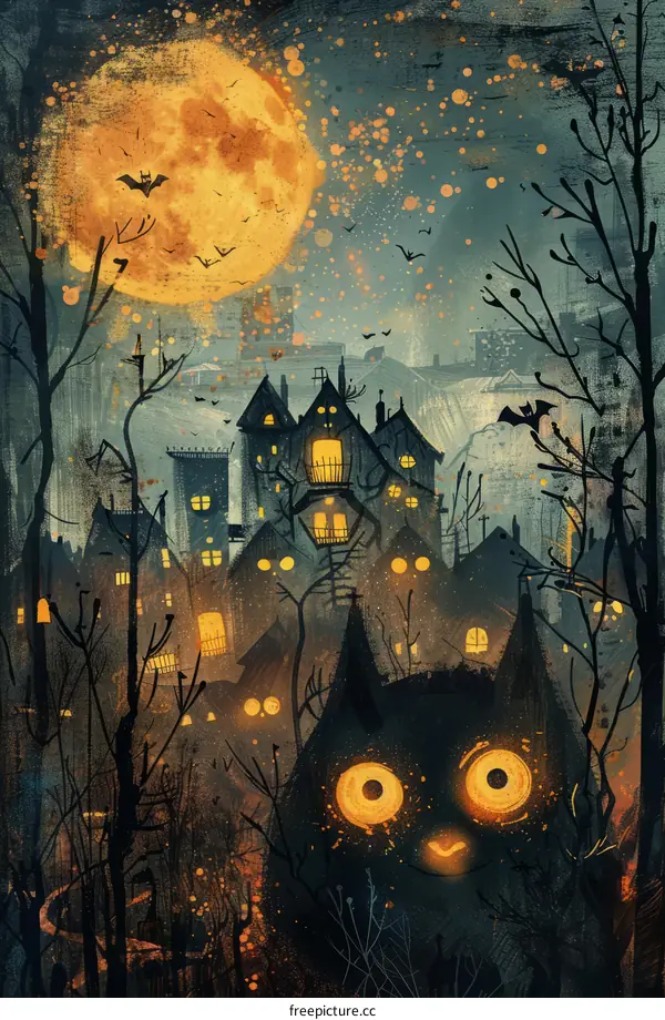 A spooky night with a curious cat