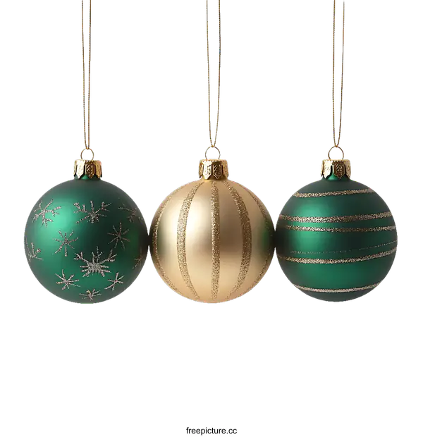[Transparent Background PNG]Three Christmas Ornaments Hanging on a White Background