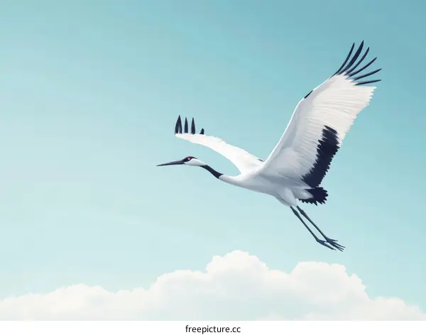 Crane Soaring Through a Pastel Sky