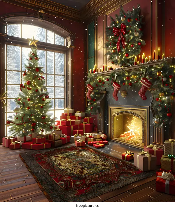 Christmas tree by the fireplace