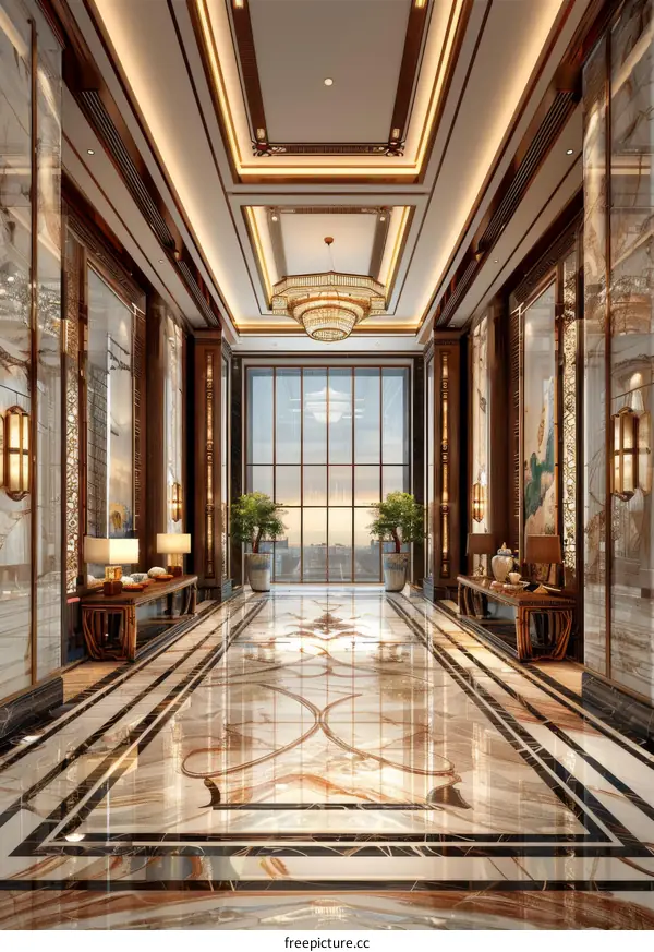 The magnificent hotel lobby
