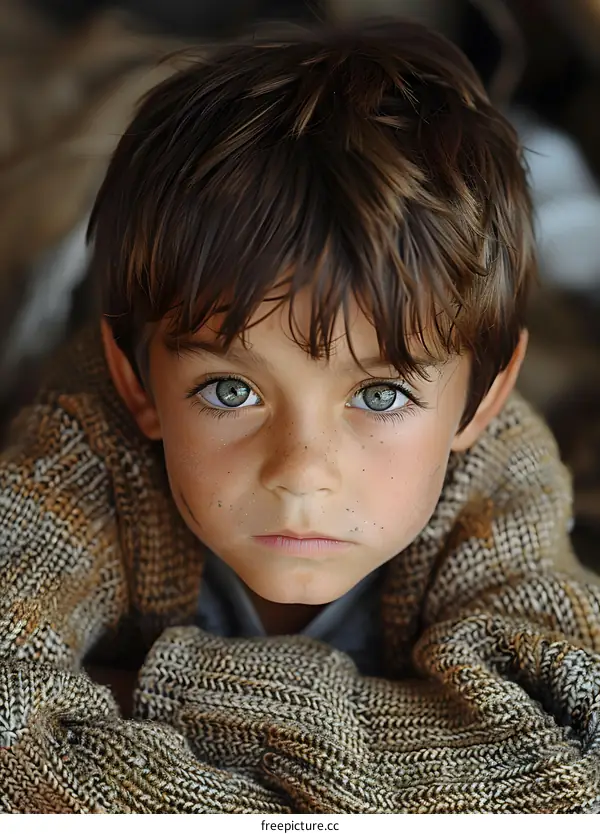 Portrait of a young boy with green eyes
