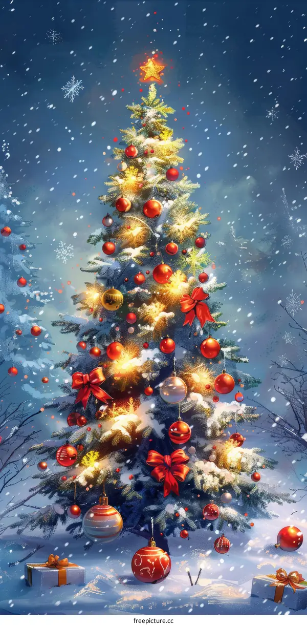 Festive Christmas Tree with Ornaments and Lights