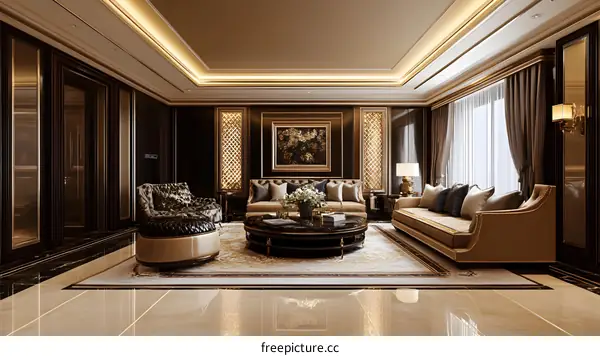 Luxury Living Room Interior Design with Golden Accents