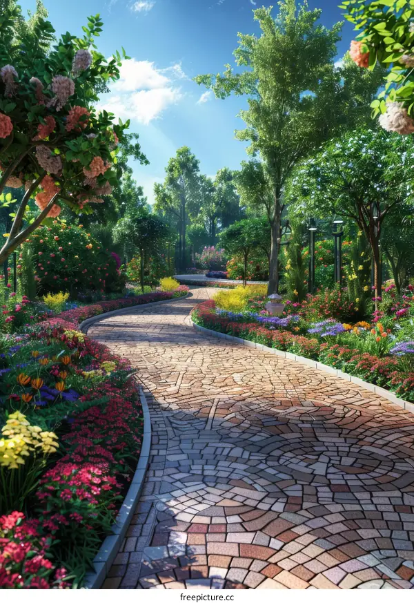 Garden Path with Colorful Flowers