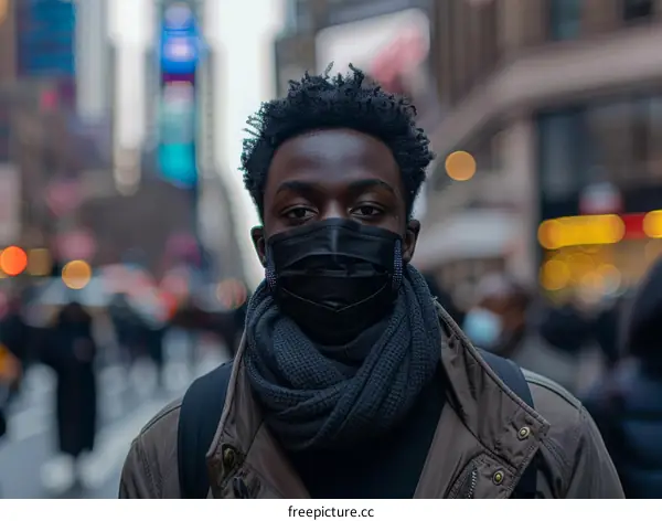 Young Man Wearing a Face Mask in New York City