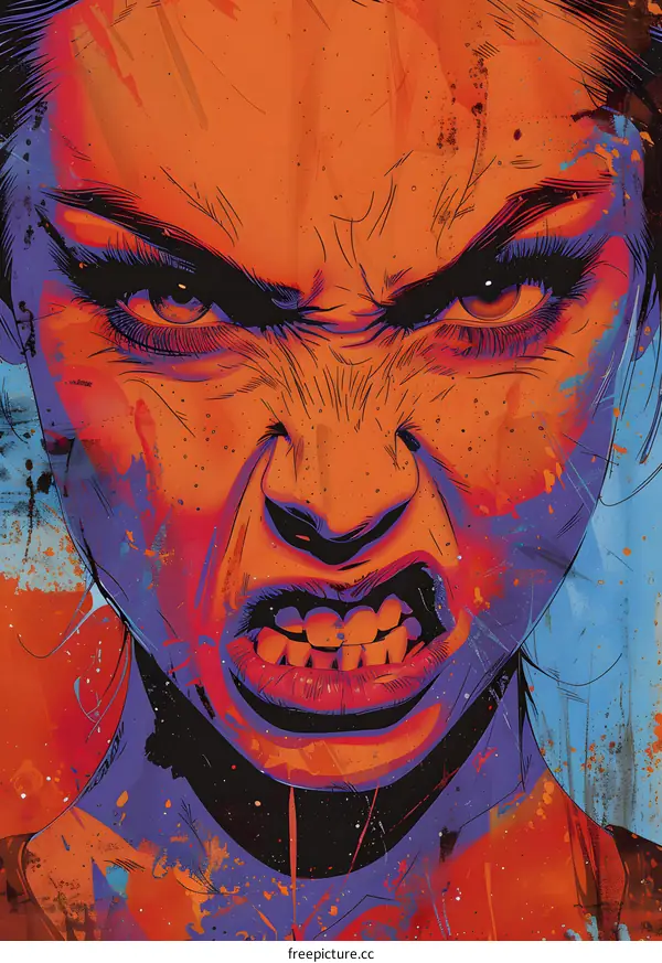 Illustration of a womans face with a fierce expression