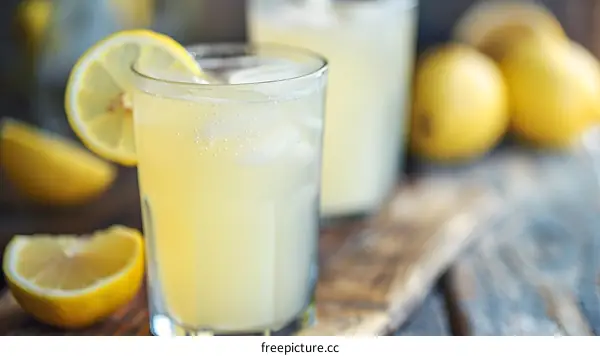 Glass of Lemonade with Ice and Lemon Slices