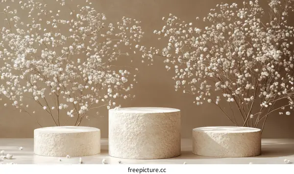 Beige Display Podium with Dried Flowers